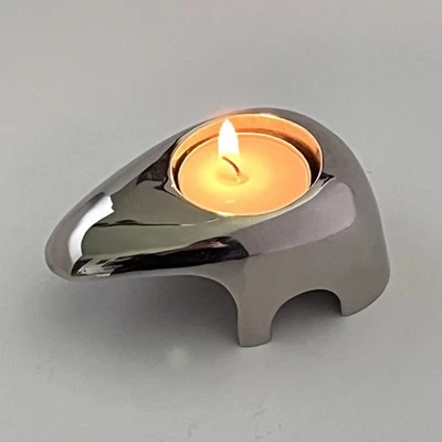 Oso abstracto cromado estilo modernista metal votivo luz té candelabro único Foto 1 de 4