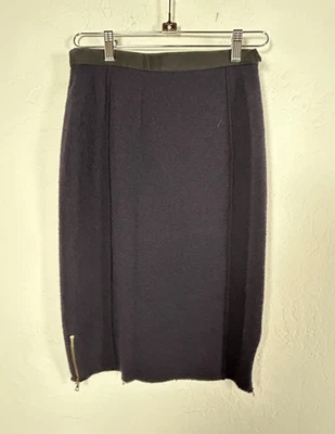 Nina Ricci Womens Navy Wool Blend Pencil Skirt Size 38 Zipper Accent Stretch - Image 1 of 4