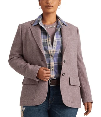 Jaqueta Blazer Lauren Ralph Lauren Mistura de Lã Roxa 18W Estilo Equestre Nova Com Etiqueta - Imagem 1 de 4