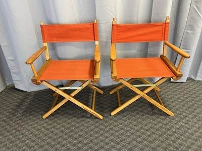 PAR DE SILLAS DE DIRECTOR Vintage Madera Naranja Lona Juego de asientos plegables lote comandante x2 Foto 1 de 4