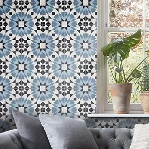 Tile Sample: Tijuana Blue Moroccan Victorian Indoor Outdoor Wall Floor Tiles - Picture 1 of 4