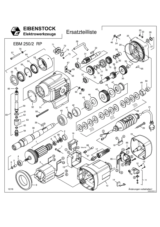 EIBENSTOCK ELEKTROWERKZEUGE Eibenstock Ersatzteile für EBM 250/2 RP Diamant-Kernbohrmotor