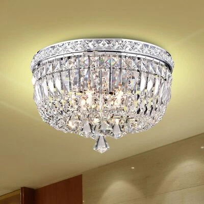 Candelabro cristal 4 luzes montagem embutida luminária cromada perto do teto - Imagem 1 de 4