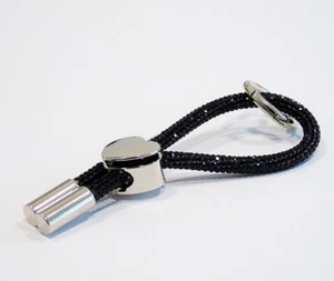 SCHLÜSSELBAND JET schwarz mit HERZ Silber / Rhinestone Rope / Glitzerkordel - Picture 1 of 4