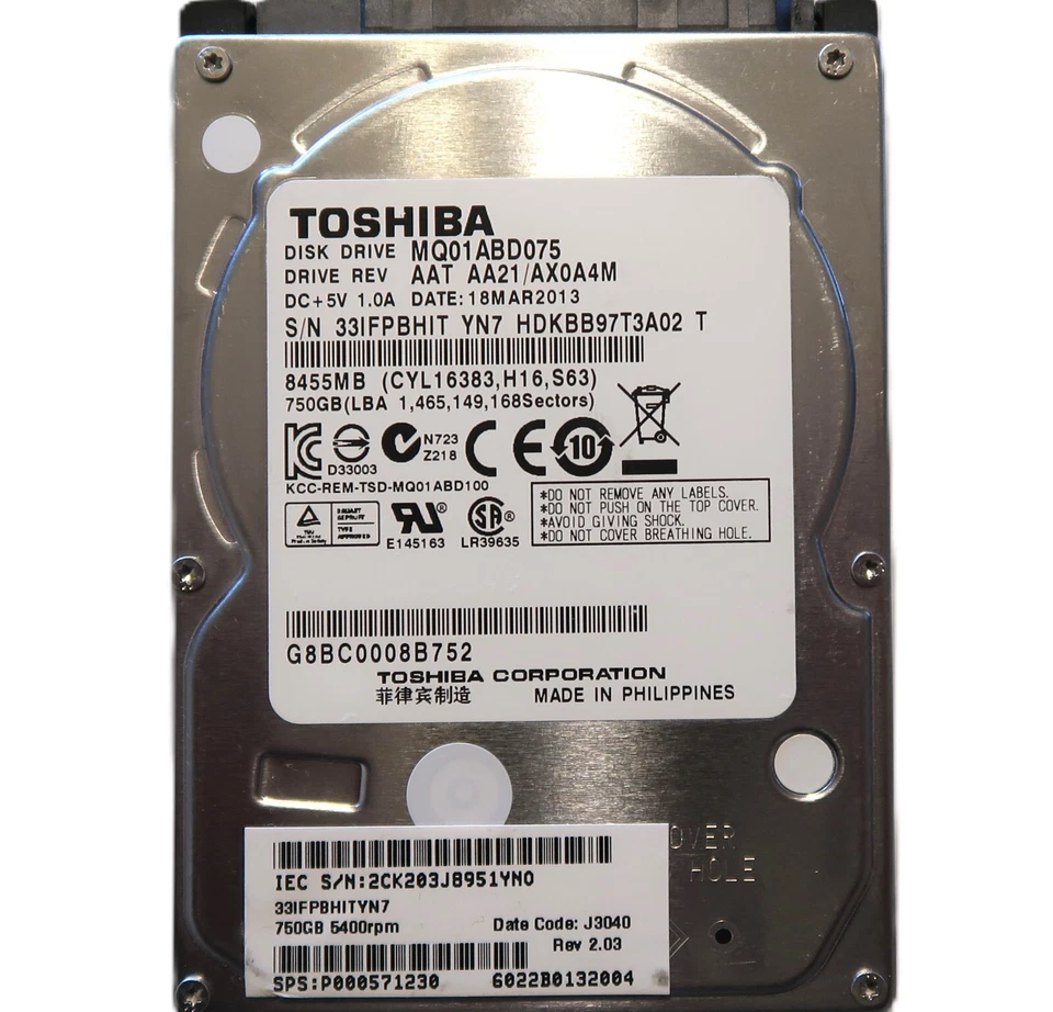 Toshiba MQ01ABD075 HDKBB97T3A02 T AAT AA21/AX0A4M Philippines 2.5" 750gb MAR2013 - Image 1 of 1