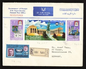 Emiratos Árabes Unidos Sharjah - 1966 Conjunto Congreso Munich Cubierta de correo aéreo registrado - Imagen 1 de 2