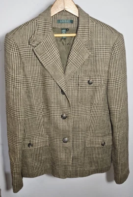 Ralph Lauren | Abrigo chaqueta blazer vintage de lino a cuadros Glenn para mujer talla 12 Foto 1 de 4