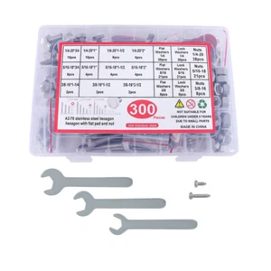 ​300 Teile Edelstahl Sechskantschrauben Muttern Sortiment Set 1/4-20 5/16-18 3/8-16 - Bild 1 von 17