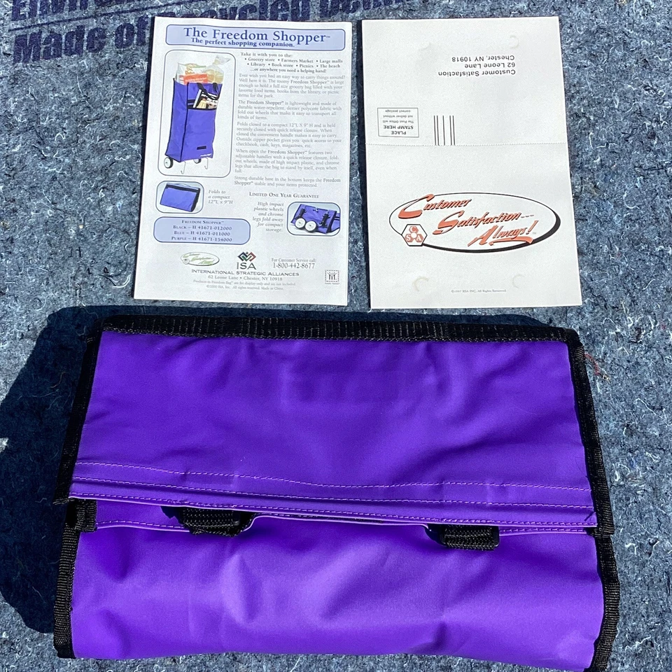2000 QVC Freedom Shopper Lightweight Purple Folding Bag W/ Wheels + Handles - Image 1 of 4