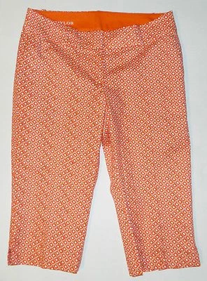 NEW MISSES ANN TAYLOR ORANGE LONG BERMUDAS SHORTS GEOMETRIC PRINT SZ 2 MSRP $68 - Image 1 of 4
