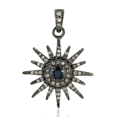 Colgante Espinela Negra Starburst con Diamante Plata de Ley 925 Joyería Oxidada Foto 1 de 4