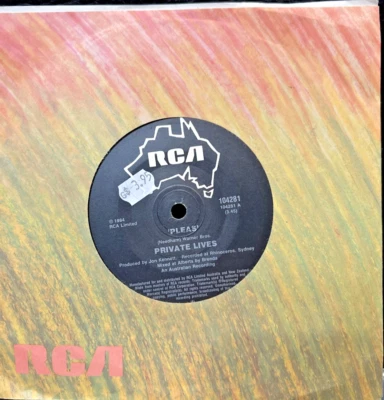 PRIVATE LIVES  Pleas 7" 45 rpm vinyl record 1984 Single RCA Austratlia Vintage - Image 1 of 4
