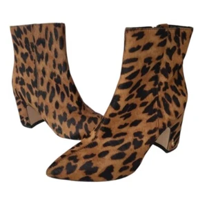 Sam Edelman Hilty Pointed Toe Leopard Calf Hair Ankle Bootie Boots Size 6.5 - Picture 1 of 11