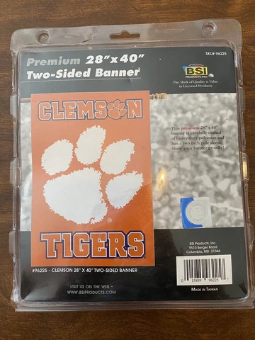 New in Package Clemson Tigers 2-Sided 28" x 40" Banner with 2” Pole Sleeve Cover