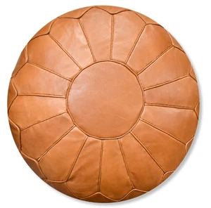 Scandinavian Leather Pouffe XL Sand Brown- Delivered Stuffed, Ottoman, Footstool - Picture 1 of 4