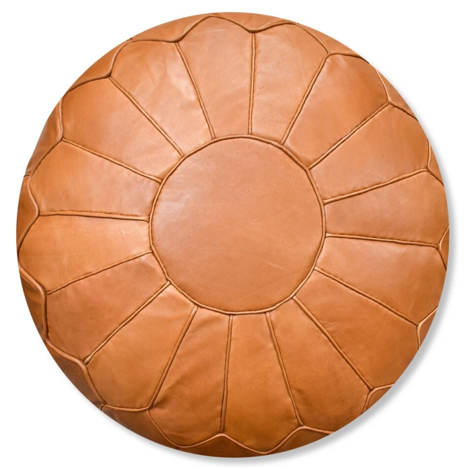 Scandinavian Leather Pouffe XL Sand Brown- Delivered Stuffed, Ottoman, Footstool - Image 1 of 4