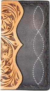 3D Western Mens Rodeo Wallet Roughout Leather Buck Laced Floral D2500123107 - Picture 1 of 1