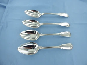 ANTIQUE STERLING SILVER SET OF 4 FIDDLE THREAD & SHELL SOUP SPOONS, LONDON 1810. - Picture 1 of 10