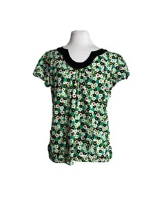 Los Angeles Rose Scrub Top Womens Size Medium Cotton Green Black Pink Floral - Picture 1 of 8