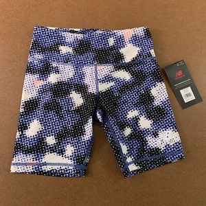 New Balance Girls Size Small (7/8) Blue Printed High Rise Bike Shorts NWT - Picture 1 of 5