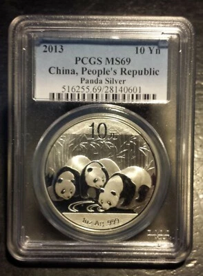 2013 China Panda 1 Oz 999 Silver 10Y PCGS MS69 China Peoples Republic Blue Label - Image 1 of 2