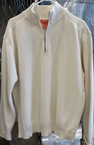 Faconnable Men's Ivory Quarter 1/4 Zip Pullover Cotton Sweater XL - Picture 1 of 3