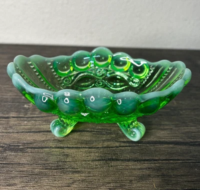 Tigela de prato MOSER ART GLASS piscador de olhos verde opalescente pé 4296 - Imagem 1 de 4
