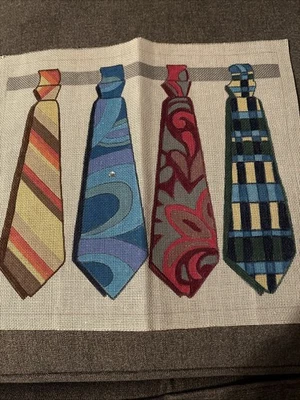 Needlepoint Handpainted Canvas Vintage Men’s Neckties Business Office Core - Image 1 of 4