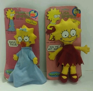 (lot of 2) Maggie & Lisa Simpson Rag Dolls by Dan Dee 1990 on Cards - NOS! - Picture 1 of 13
