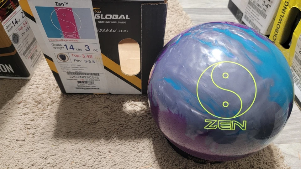 900 Global Zen Bowling Ball 1ª Calidad | 14 Libras | Pin 3-3.5" | 3.49oz TW Foto 1 de 4