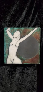 Marina Bosetti Signed Nude Lady Dancing Moon Tile Hand-Painted Ceramic Plaque  - Picture 1 of 8