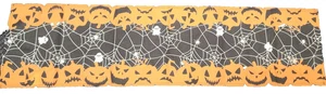 Short Fabric Table Runner(13"x48")HALLOWEEN,JACK-O-LANTERN PUMPKINS & SPIDER WEB - Picture 1 of 14
