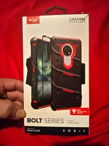 Nokia C5 Endi ZIZO BOLT SERIES Estuche Rojo Negro Estilo Militar Clip Cordón de Vidrio - Imagen 1 de 5