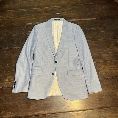 ZARA Hombre Blazer US 38 Azul Claro 2 Botones Cena Abrigo Chaqueta Mezcla Algodón Foto 1 de 4