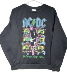 AC/DC Graphic Print Sweatshirt Size Medium Fleece Crewneck Charcoal Gray - Picture 1 of 7