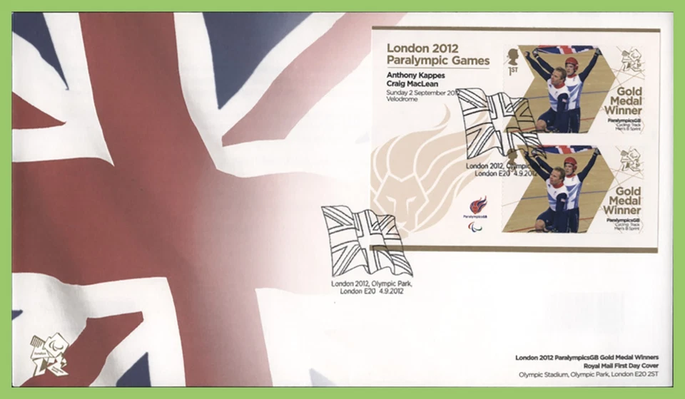 G.B. 2012 Paralympic Games Gold Medal Winner First Day Cover, Cycling, AK & CM - Image 1 of 1