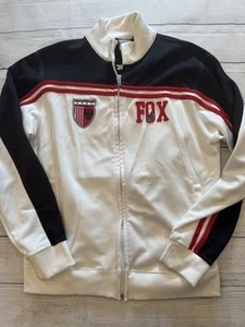 Fox Racing Jacket Mens Large White Black Full Zip Track Style Retro Moto Crest - Picture 1 of 7