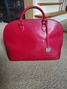 PULICATI Saffiano Leather Dome Satchel RED 14"x10.5" Italy Bag Tote EUC - Picture 1 of 4