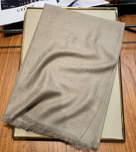 85% Wool 15% Silk 2 Face Bandana Shawl seaweed Print Neckerchief 190X70cm Scarf - Picture 1 of 6