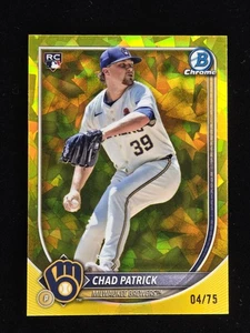 2025 Bowman Chrome Chad Patrick RC #28 Rookie YELLOW Sapphire Refractor 04/75 - Picture 1 of 2
