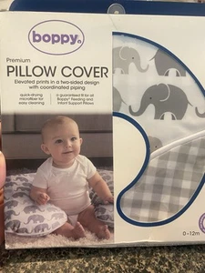Boppy Premium Pillow Cover Gray Elephants Plaid Ultra Soft Microfiber Fabric NEW - Picture 1 of 4