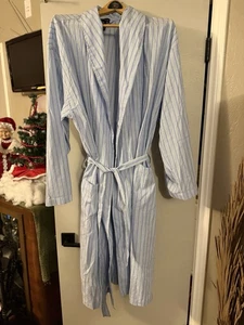 Polo Ralph Lauren Men’s Blue Stripe Shawl Collar Belted Cotton Bath Robe L/XL - Picture 1 of 7