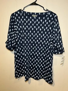 Style And Co Damen Plus Bluse 1X Blau Weiß Neu mit Etikett  - Bild 1 von 7