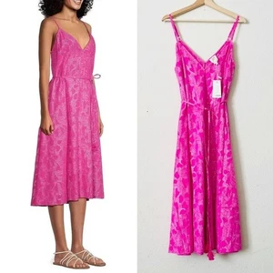 NUEVO CON ETIQUETAS $350 Milly PEQUEÑO Brillante Floral Corbata Cintura Jacquard Vestido sin Mangas en Rosa Caliente - Imagen 1 de 8
