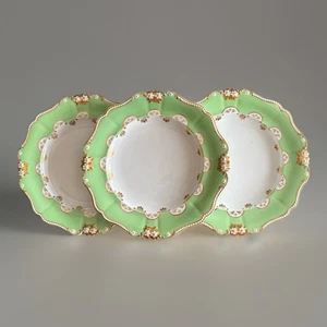3 Antique Bloor Derby Plates with Apple Green Rims, 9” C1830 - Picture 1 of 14