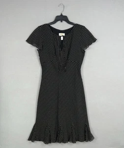 Talbots Dress Womens 12 Black White Polka Dot Silk Retro Glam Rockabilly Capsule - Picture 1 of 17