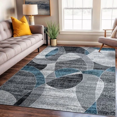 Rugshop Area Rug Contemporary Distressed Circle Rugs for Living Room Bedroom Rug