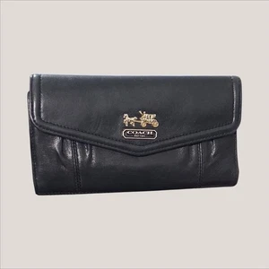 Coach Vintage Madison schwarz Leder Münze Karten Geldbörse Doppelfaltung mit durchgehendem Reißverschluss - Bild 1 von 5