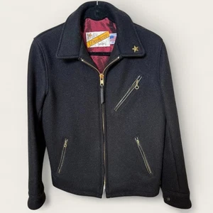 Schott × BEAUTY&YOUTH Wool Melton Riders Jacket US38 Black Used -From Japan - Picture 1 of 5