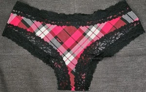 Victoria's Secret PINK Lace Trim Cheekster Panty M Red Black White Plaid NEW NWT - Picture 1 of 1